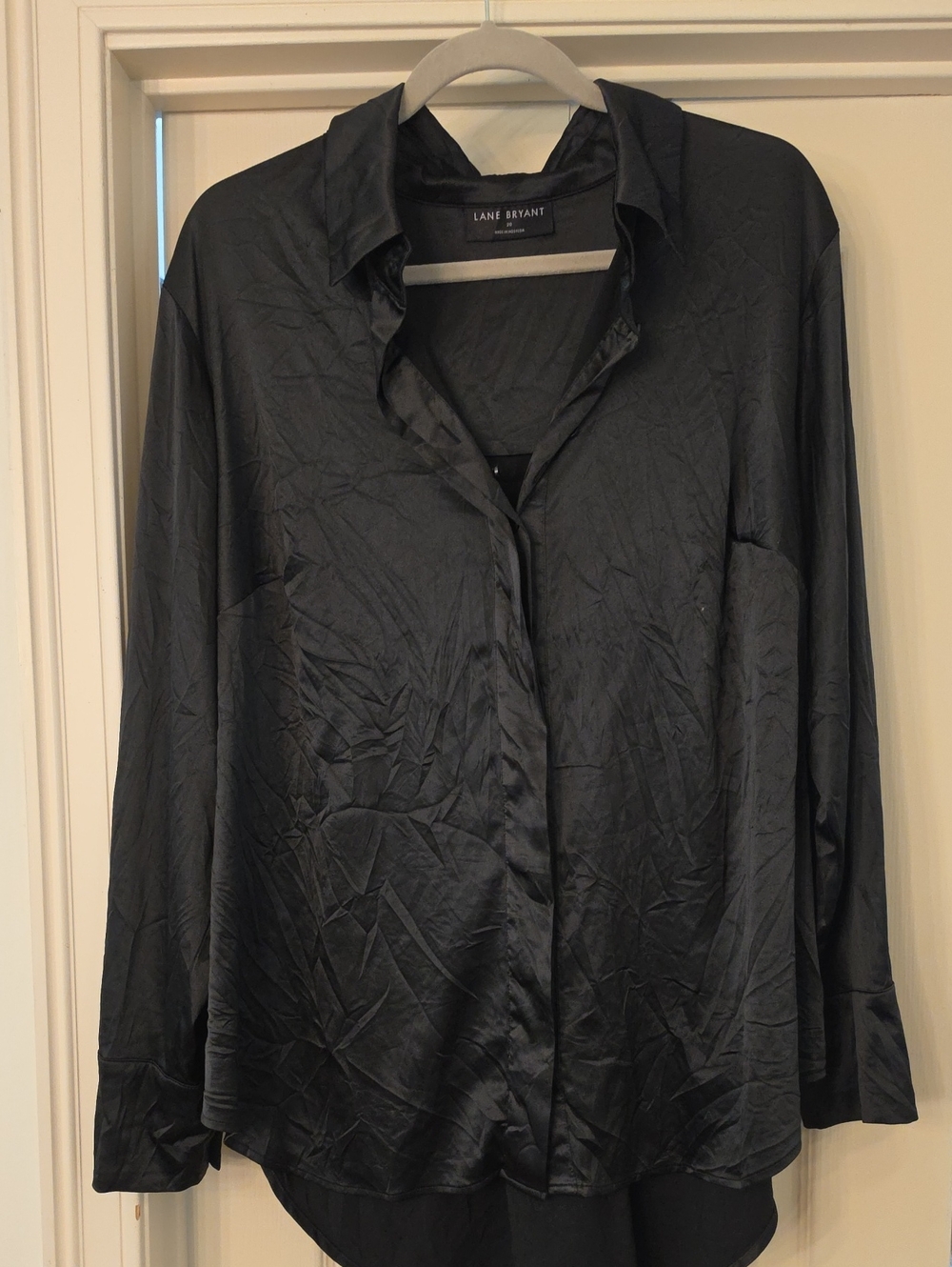Lane Bryant Black Satin Button-Down Shirt Jacket